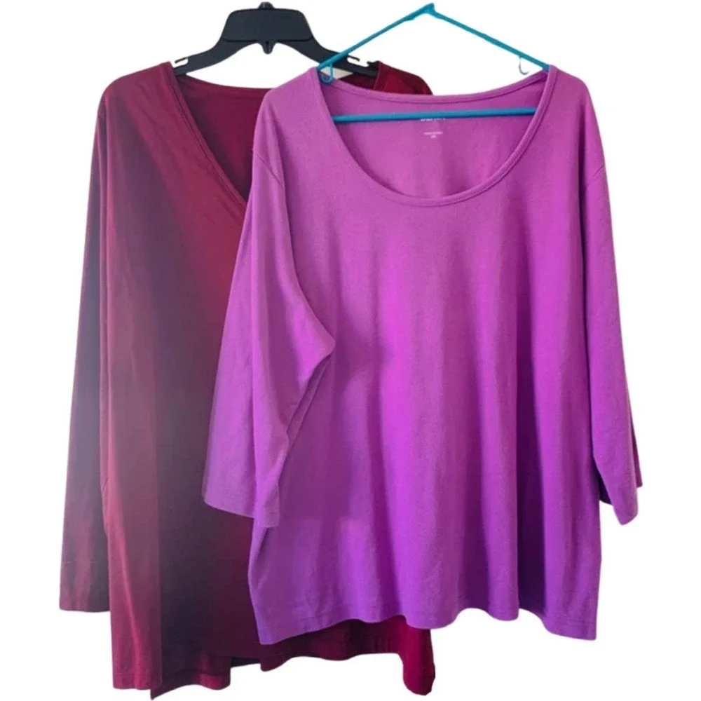 EUC bundle of 2 long sleeve tees plus size 3X Blair purple & Lands End maroon
